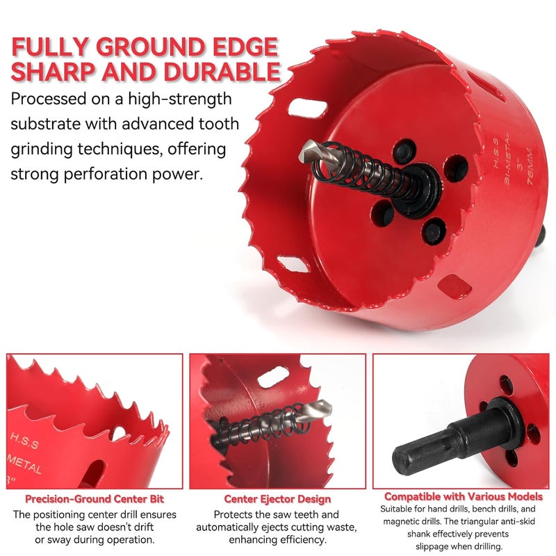 Nexigins 3-Inch & 2-Inch Hole Saw for Recessed Lights and Can Lights - Bi-Metal 3 & 2 Hole Saw with Dust Bowl for 95% Dust Colletcion - Drill Hole Cutter Kit for Wood, Ceiling, Plastic and Metal - Image 4